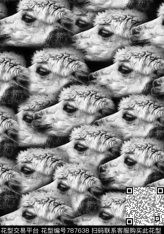 羊黑白色调写意数码印花华亿平台下载（图片编号: 787638） - 瓦栏（Walan）