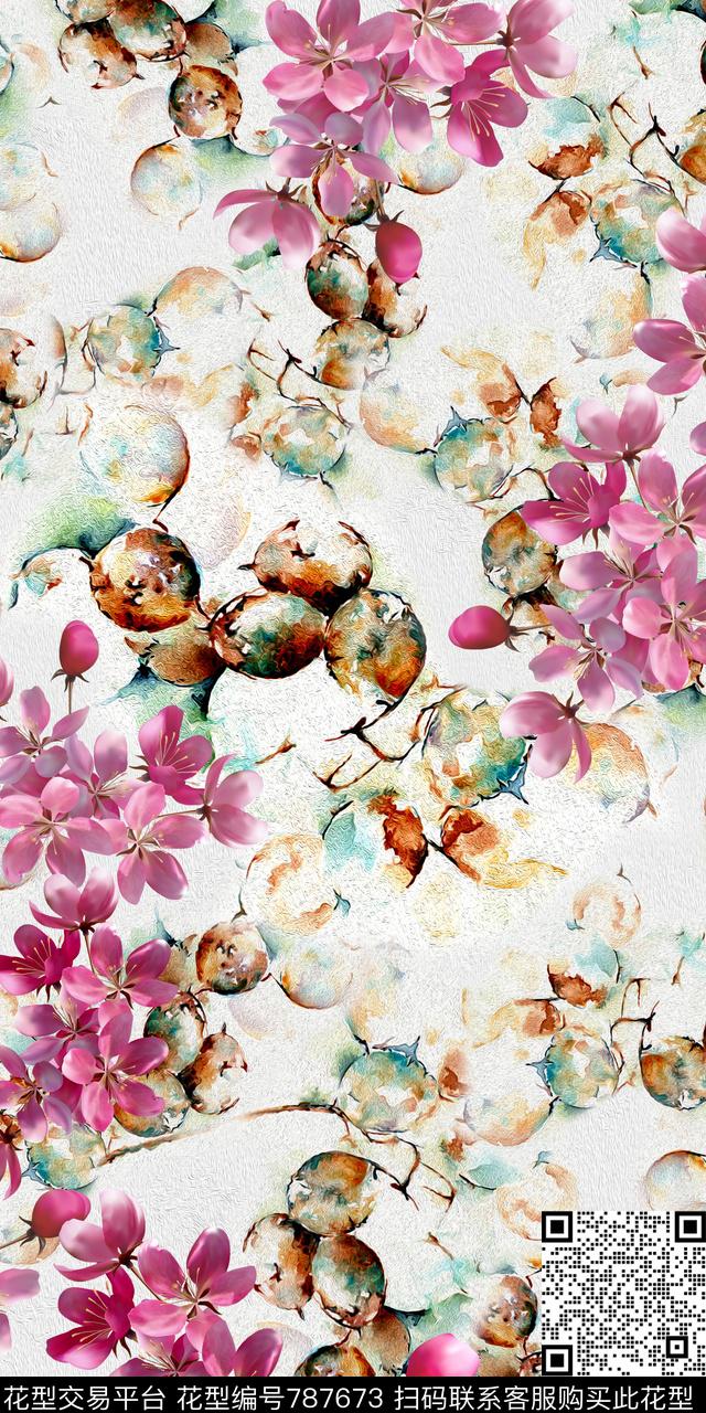 花卉水墨素底数码印花华亿平台下载（图片编号: 787673） - 瓦栏（Walan）