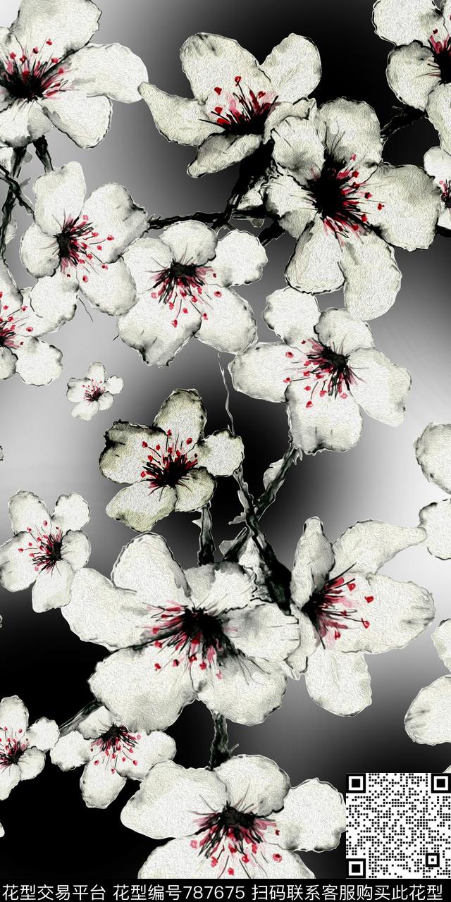 花卉白花数码数码印花华亿平台下载（图片编号: 787675） - 瓦栏（Walan）