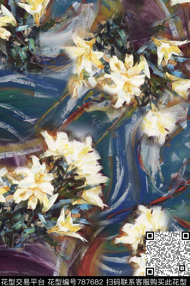 水彩手绘花卉油画花卉数码印花华亿平台下载（图片编号: 787682） - 瓦栏（Walan）