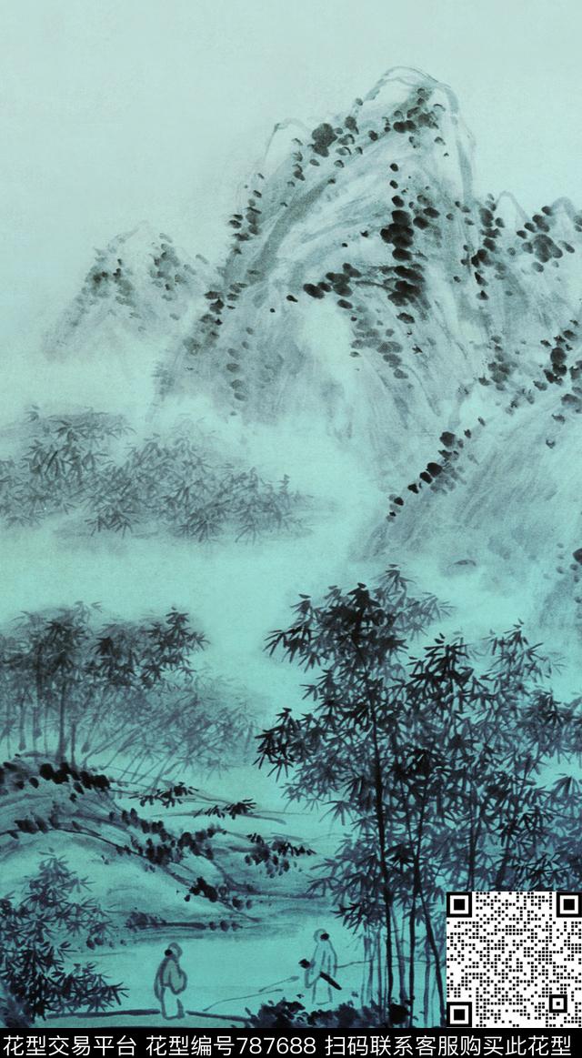 民族风中国风水墨数码印花华亿平台下载（图片编号: 787688） - 瓦栏（Walan）