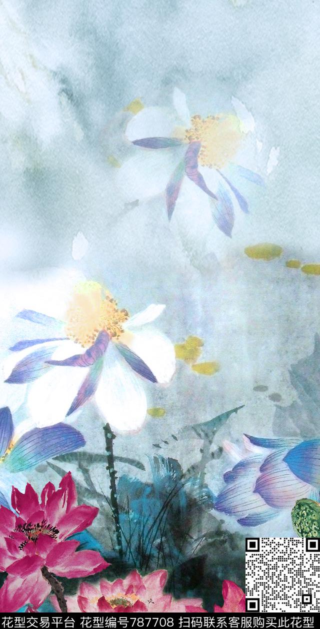 荷花花朵花卉数码印花华亿平台下载（图片编号: 787708） - 瓦栏（Walan）
