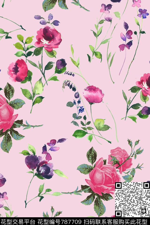 玫瑰花朵花卉数码印花华亿平台下载（图片编号: 787709） - 瓦栏（Walan）