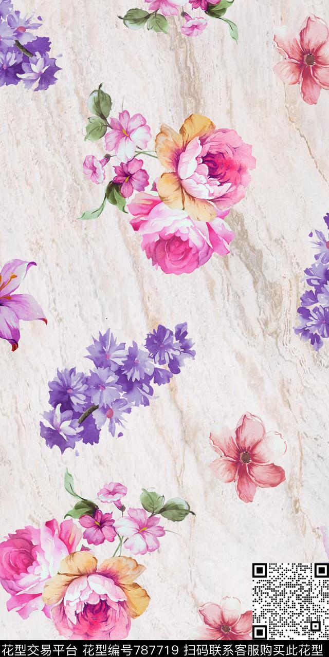 雏菊大花花朵数码印花华亿平台下载（图片编号: 787719） - 瓦栏（Walan）