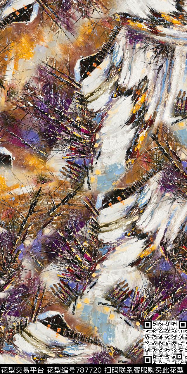花卉房屋树枝数码印花华亿平台下载（图片编号: 787720） - 瓦栏（Walan）