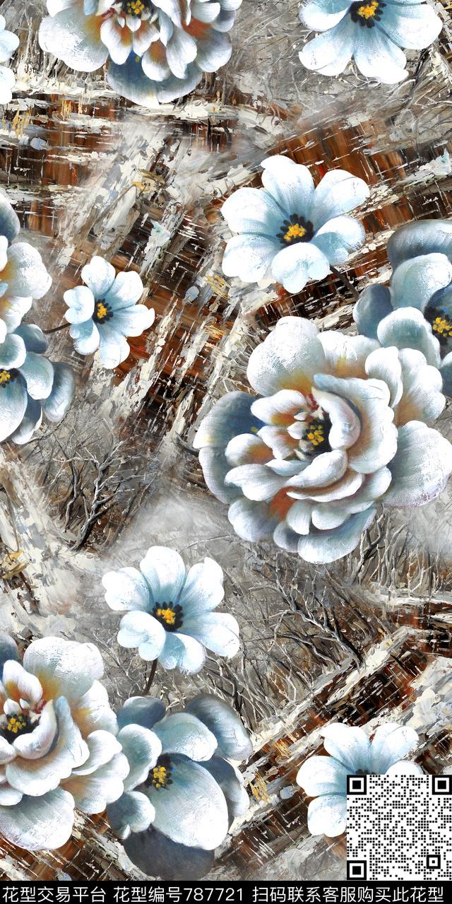 雏菊大花花朵数码印花华亿平台下载（图片编号: 787721） - 瓦栏（Walan）