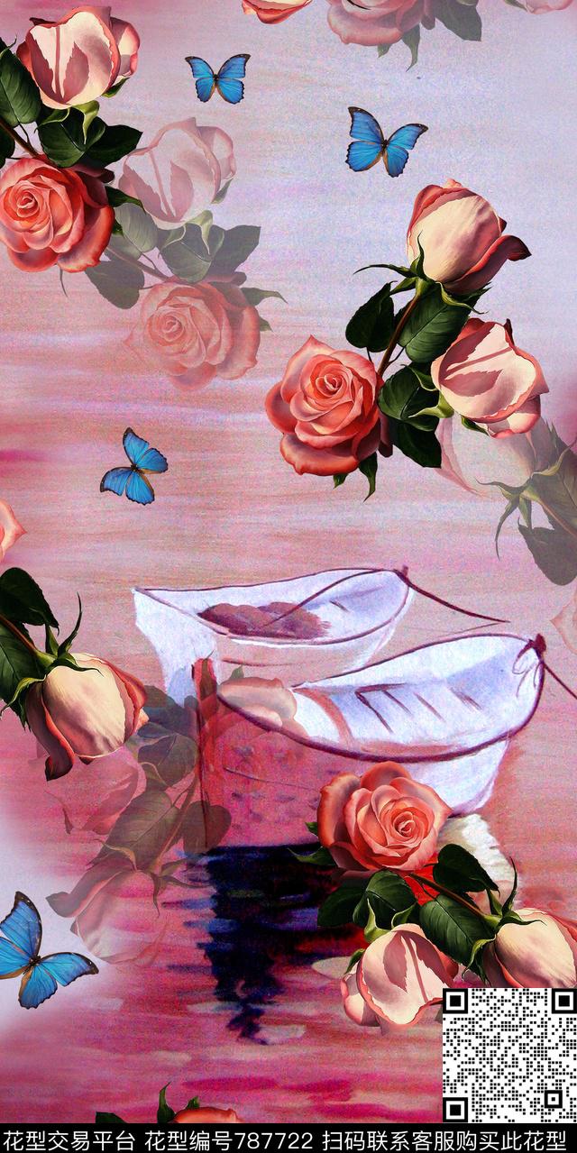 牡丹玫瑰花鸟数码印花华亿平台下载（图片编号: 787722） - 瓦栏（Walan）