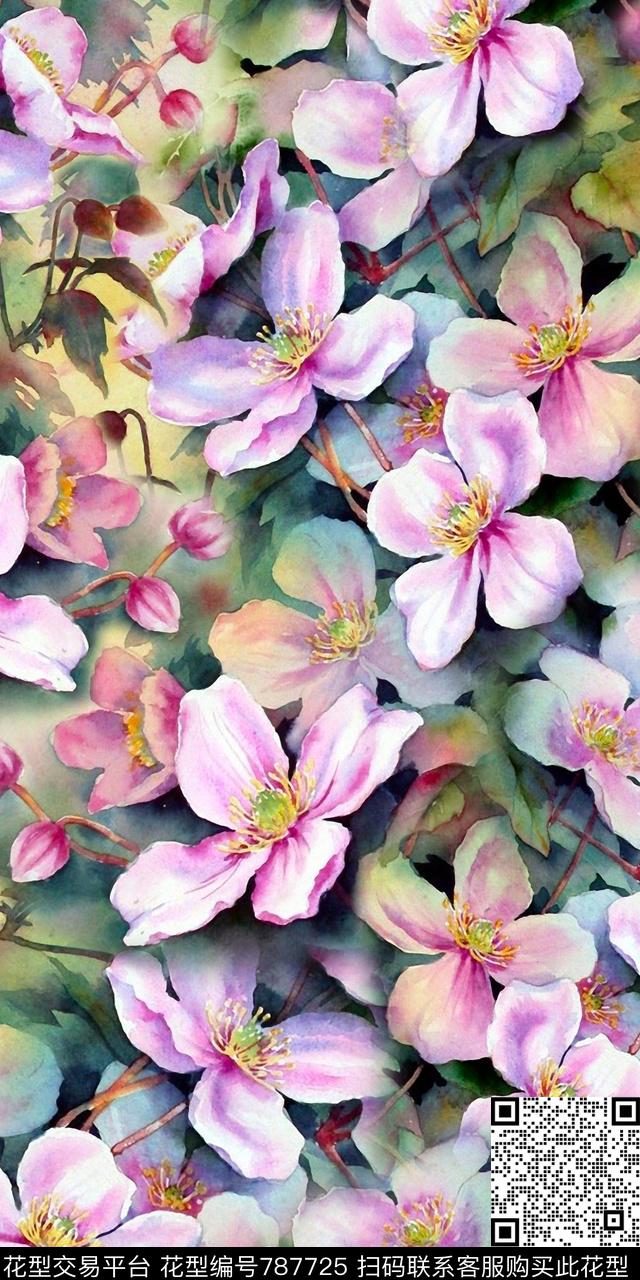 花卉数码紫花数码印花华亿平台下载（图片编号: 787725） - 瓦栏（Walan）