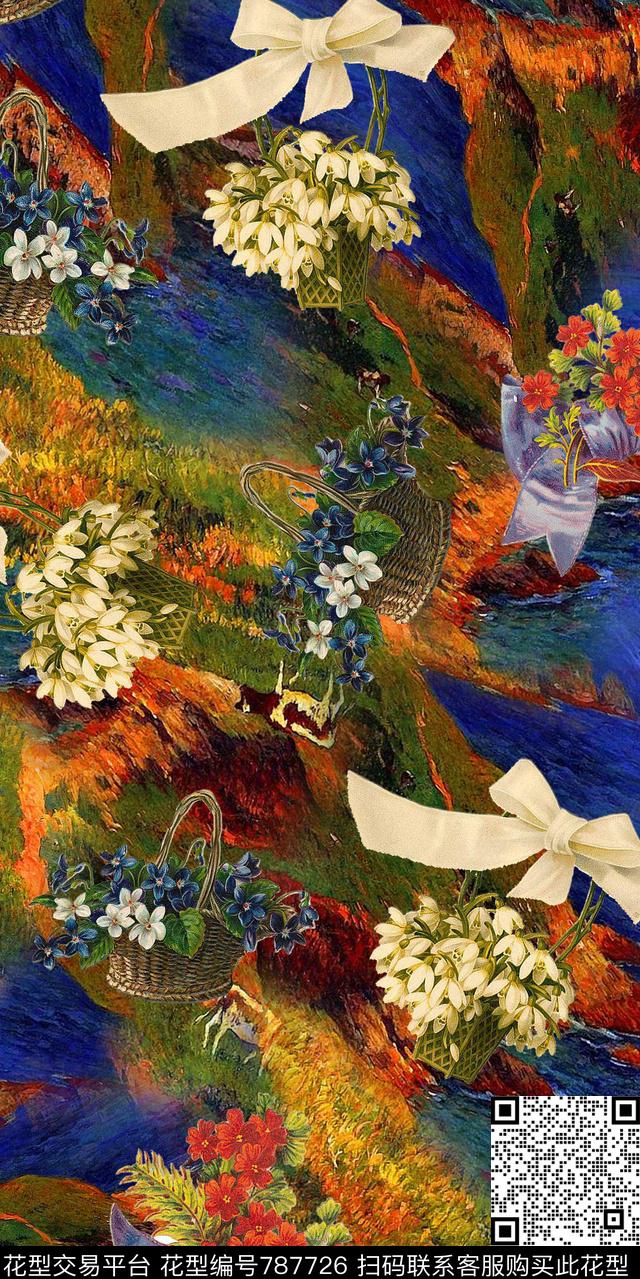 雏菊大花花朵数码印花华亿平台下载（图片编号: 787726） - 瓦栏（Walan）
