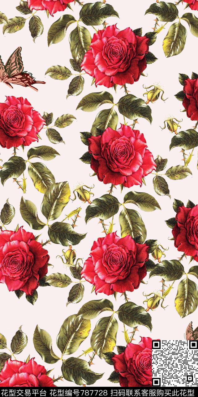 曼陀罗荷花玫瑰数码印花华亿平台下载（图片编号: 787728） - 瓦栏（Walan）