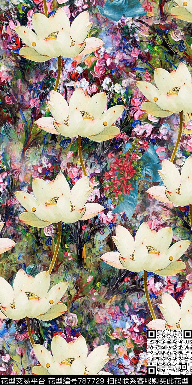 曼陀罗荷花玫瑰数码印花华亿平台下载（图片编号: 787729） - 瓦栏（Walan）