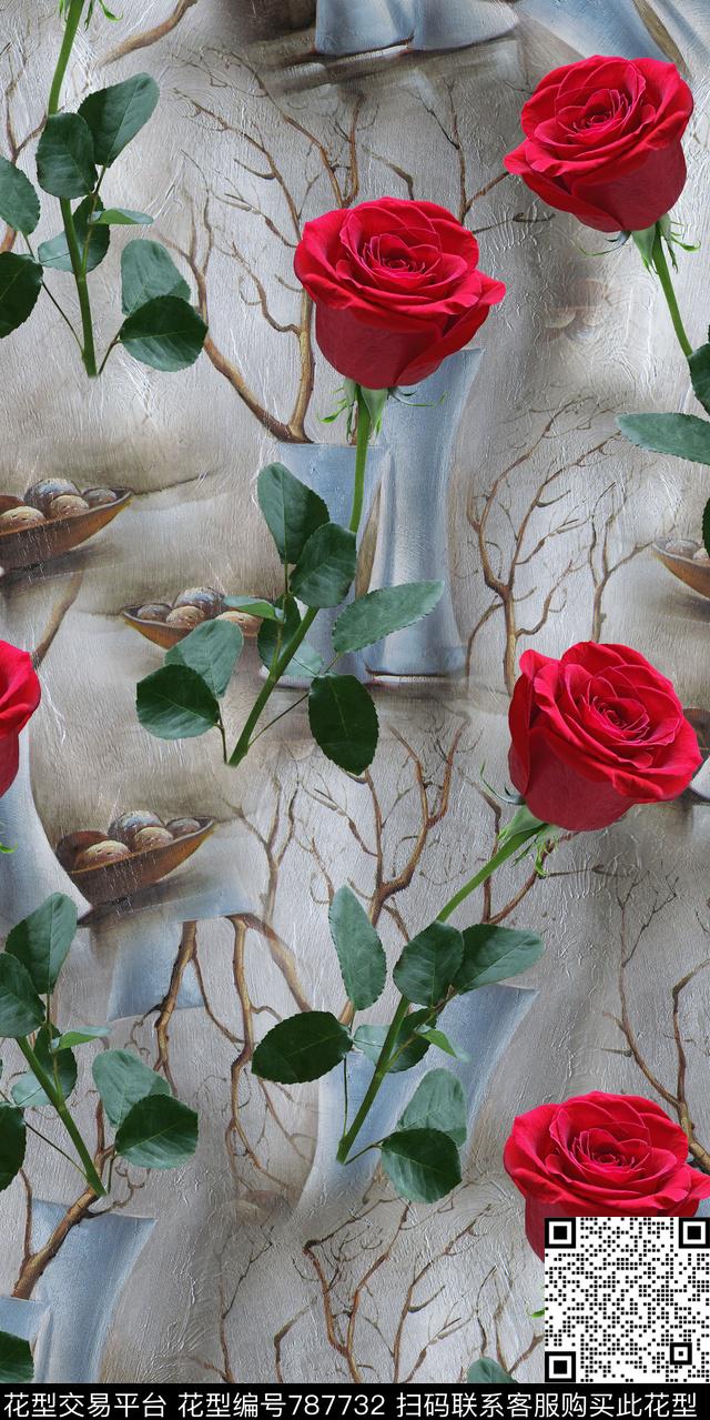 曼陀罗荷花玫瑰数码印花华亿平台下载（图片编号: 787732） - 瓦栏（Walan）