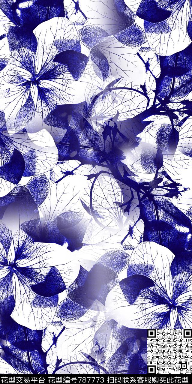 花卉小花树叶数码印花华亿平台下载（图片编号: 787773） - 瓦栏（Walan）