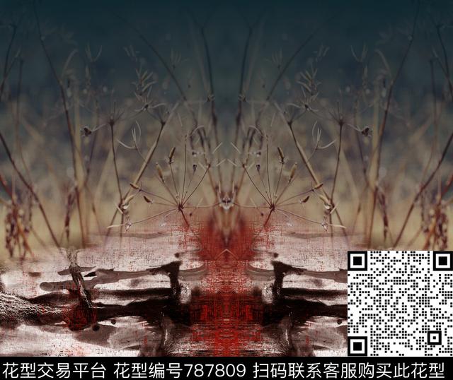 裁片水墨照片数码印花华亿平台下载（图片编号: 787809） - 瓦栏（Walan）