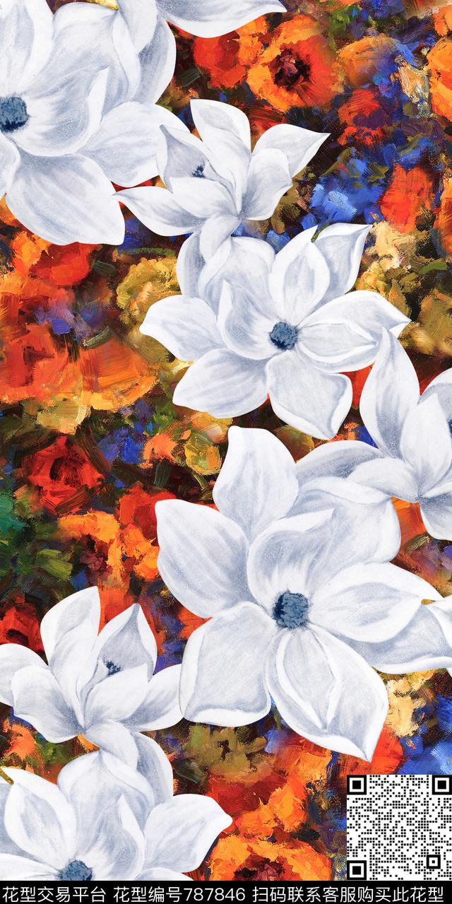 乱花大花花朵数码印花华亿平台下载（图片编号: 787846） - 瓦栏（Walan）