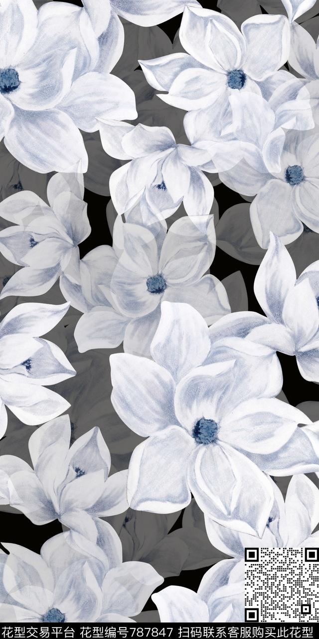 乱花大花花朵数码印花华亿平台下载（图片编号: 787847） - 瓦栏（Walan）