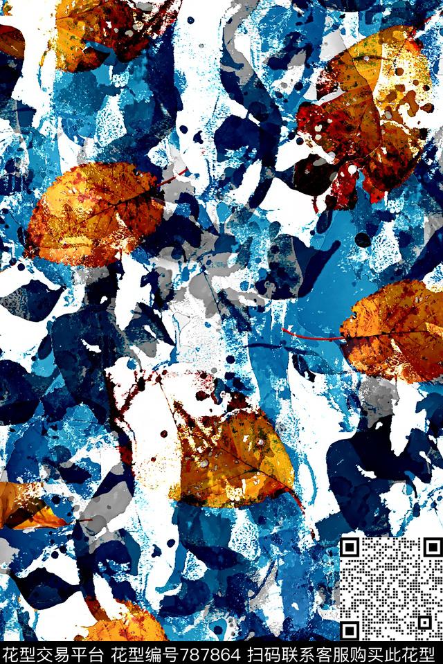 抽象纹理树叶男装华亿平台数码印花华亿平台下载（图片编号: 787864） - 瓦栏（Walan）
