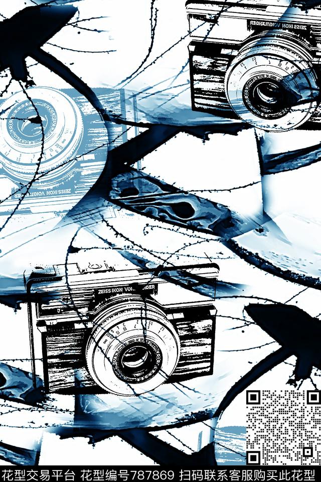 复古照相机抽象纹理男装华亿平台数码印花华亿平台下载（图片编号: 787869） - 瓦栏（Walan）