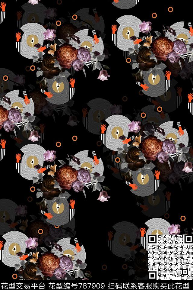 玫瑰趣味花卉传统印花华亿平台下载（图片编号: 787909） - 瓦栏（Walan）
