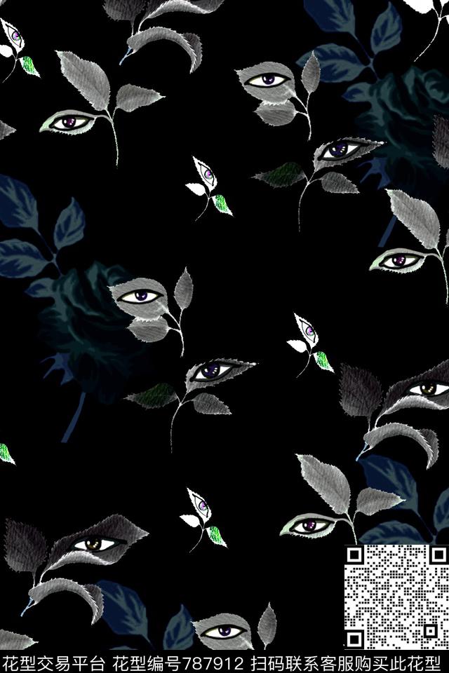 花卉树叶眼睛传统印花华亿平台下载（图片编号: 787912） - 瓦栏（Walan）