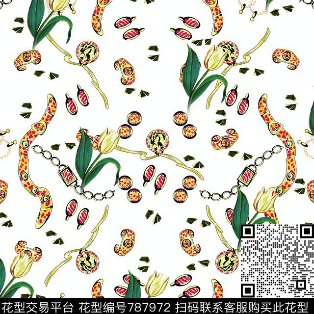 小方巾清新珠宝宝石数码印花华亿平台下载（图片编号: 787972） - 瓦栏（Walan）