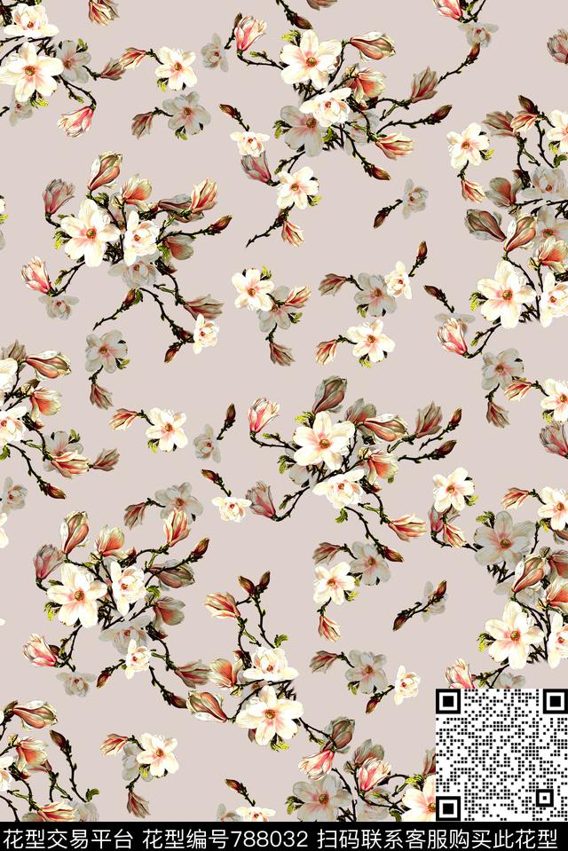 百合花朵女装数码印花华亿平台下载（图片编号: 788032） - 瓦栏（Walan）