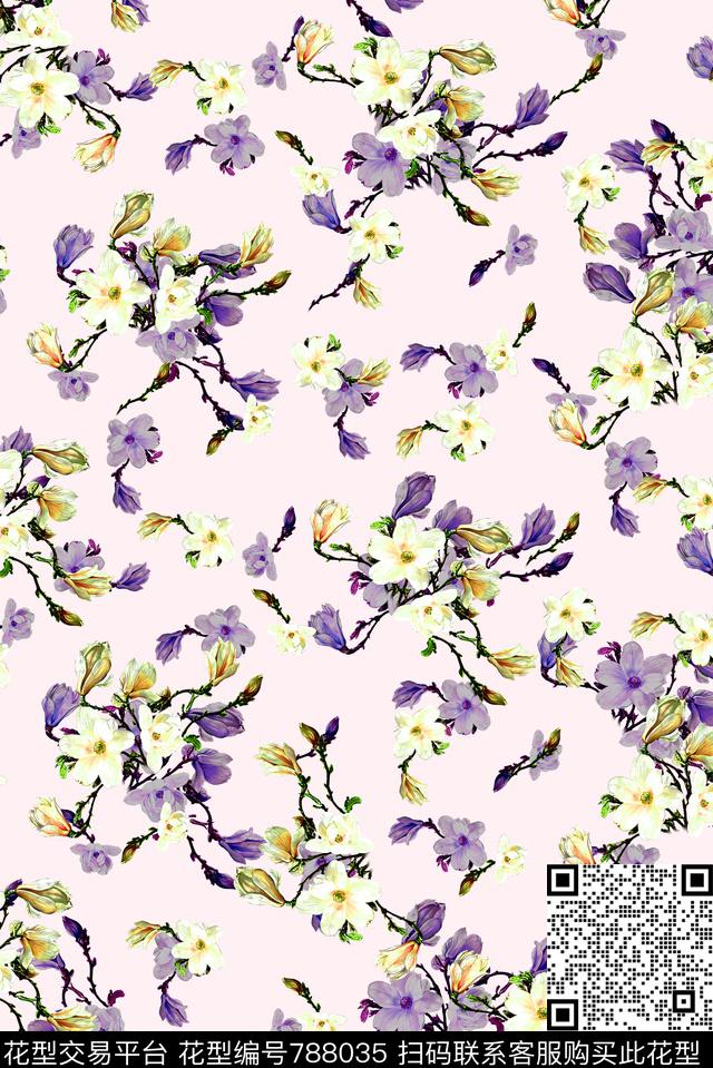百合花朵女装数码印花华亿平台下载（图片编号: 788035） - 瓦栏（Walan）