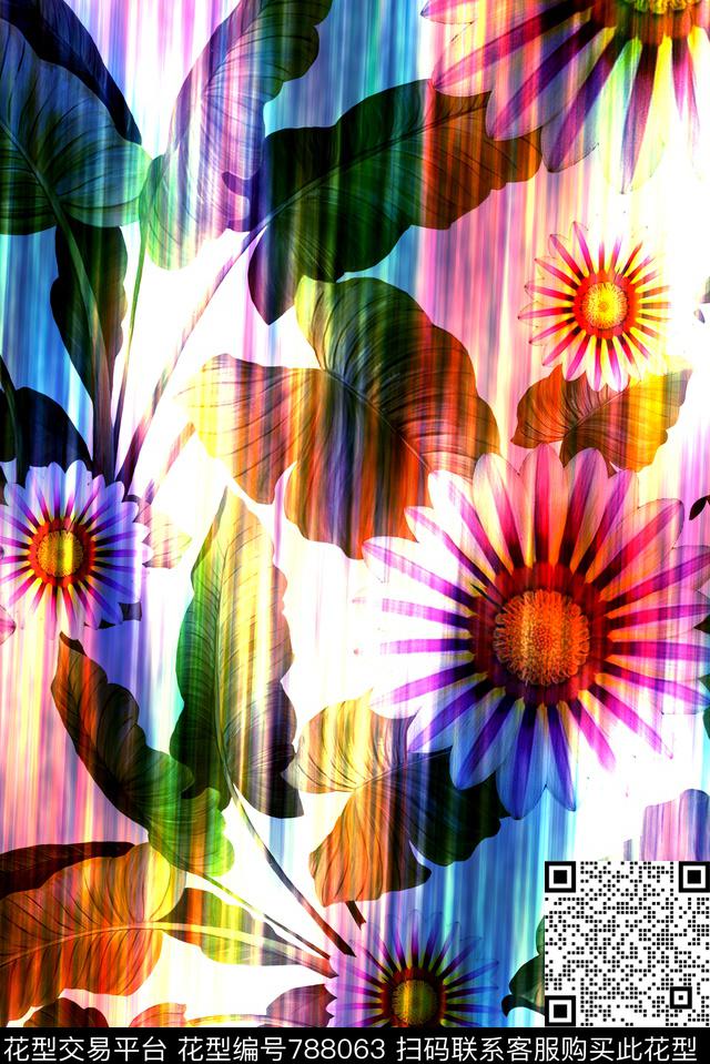 花卉满版热带叶子数码印花华亿平台下载（图片编号: 788063） - 瓦栏（Walan）