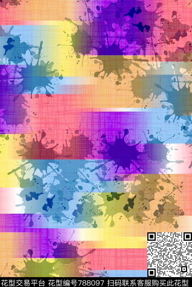 炫丽色彩满版泼墨传统印花华亿平台下载（图片编号: 788097） - 瓦栏（Walan）