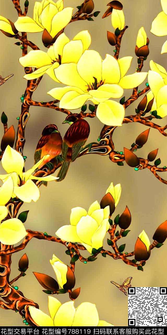 手绘花朵数码印花数码印花华亿平台下载（图片编号: 788119） - 瓦栏（Walan）
