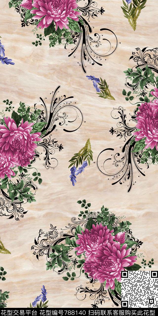 玫瑰康乃馨乱花数码印花华亿平台下载（图片编号: 788140） - 瓦栏（Walan）