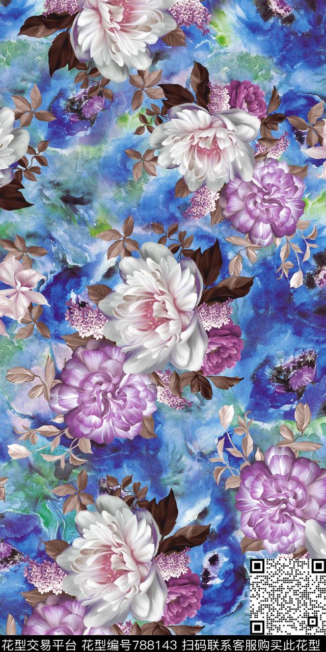 曼陀罗樱花康乃馨数码印花华亿平台下载（图片编号: 788143） - 瓦栏（Walan）