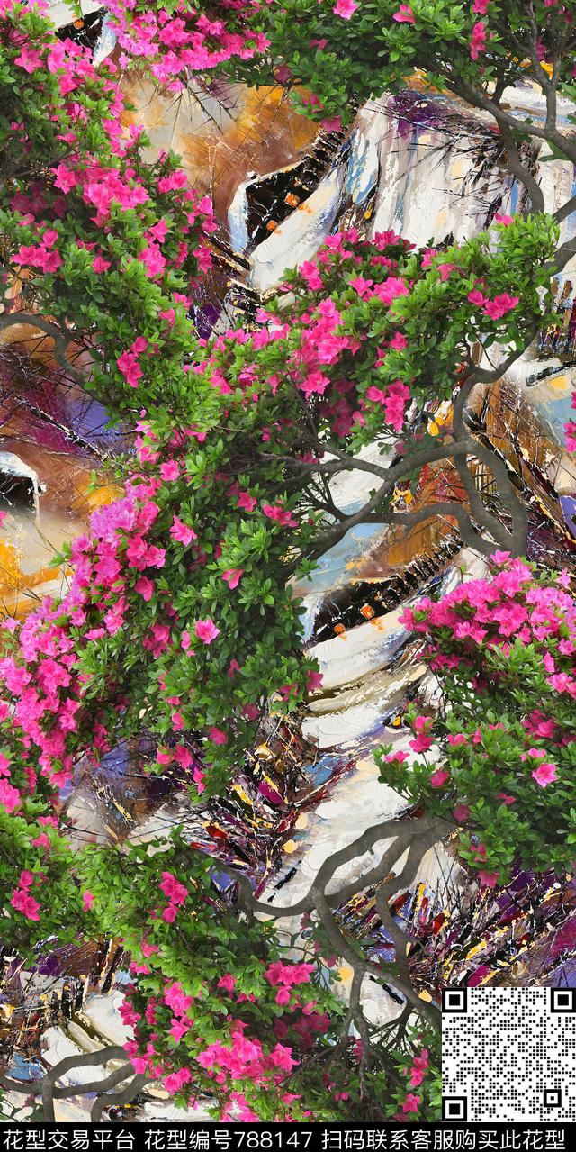 玫瑰康乃馨乱花数码印花华亿平台下载（图片编号: 788147） - 瓦栏（Walan）