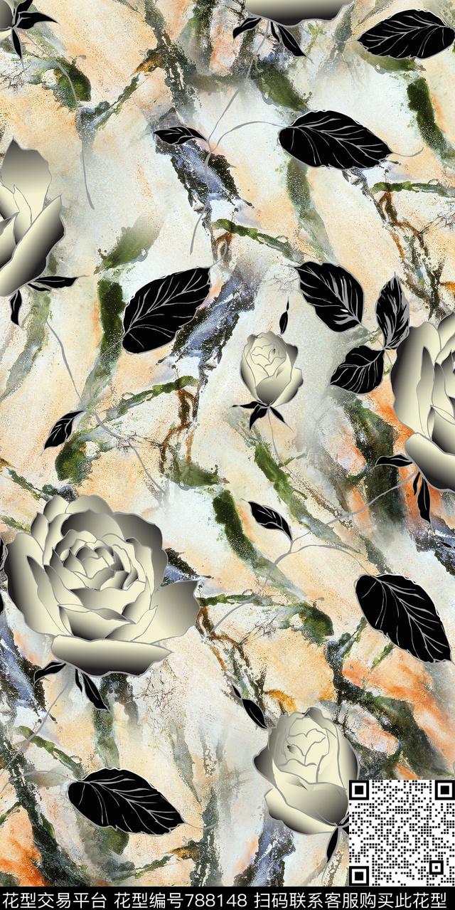 玫瑰康乃馨乱花数码印花华亿平台下载（图片编号: 788148） - 瓦栏（Walan）