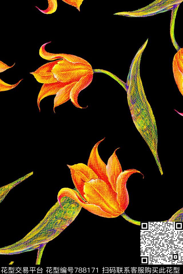 另类排版大朵数码印花华亿平台下载（图片编号: 788171） - 瓦栏（Walan）