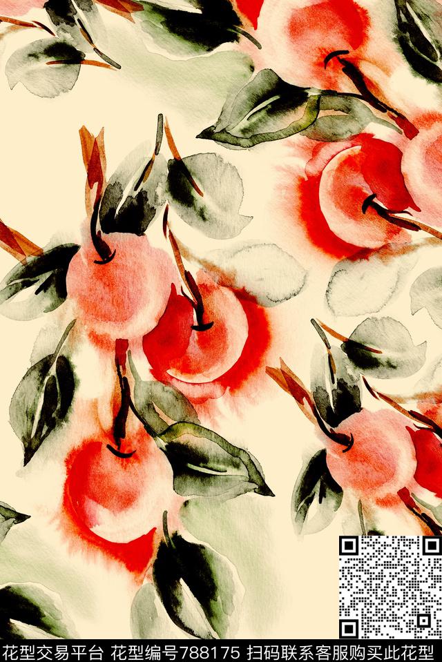 水彩樱桃水果数码印花华亿平台下载（图片编号: 788175） - 瓦栏（Walan）