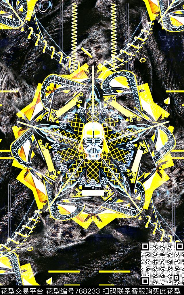 抽象手绘几何金属印花欧美复古大牌印花潮流男装夹克外套印花数码印花华亿平台下载（图片编号: 788233） - 瓦栏（Walan）