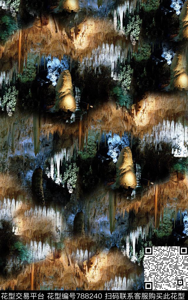 抽象手绘水彩画森林植物数码印花时尚潮流男装夹克外套衬衫T恤印花欧美复古大牌印花数码印花华亿平台下载（图片编号: 788240） - 瓦栏（Walan）