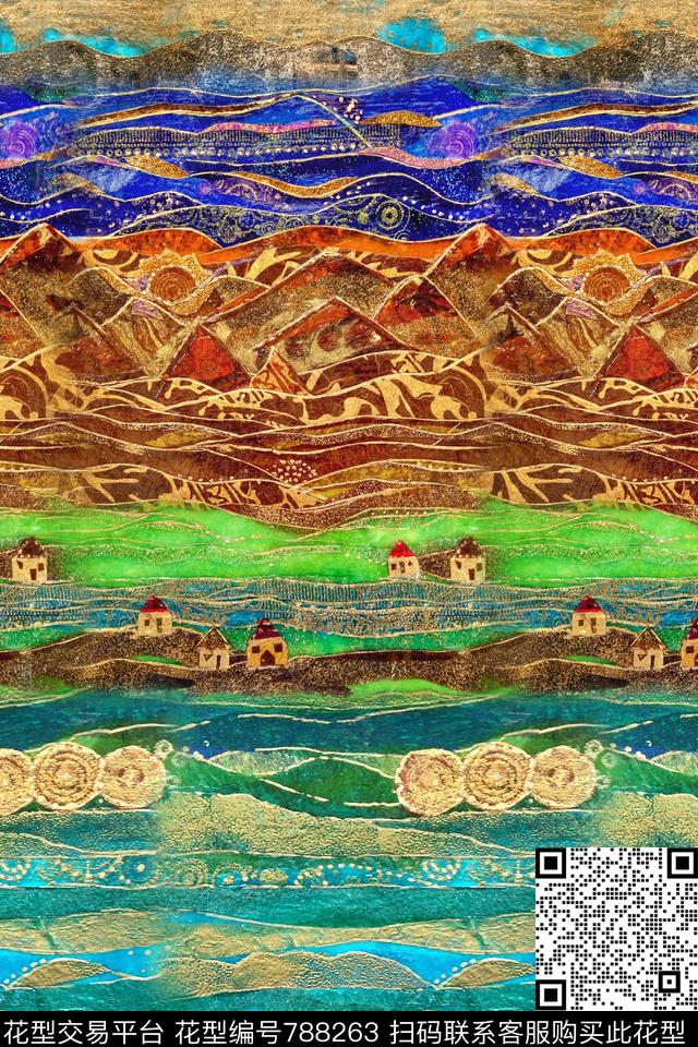 抽象水彩条纹数码印花华亿平台下载（图片编号: 788263） - 瓦栏（Walan）