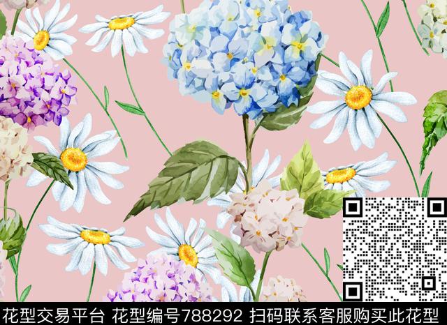 花卉手绘花卉绣球花传统印花华亿平台下载（图片编号: 788292） - 瓦栏（Walan）