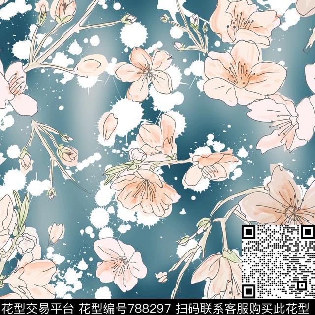 花卉桃花手绘花卉传统印花华亿平台下载（图片编号: 788297） - 瓦栏（Walan）