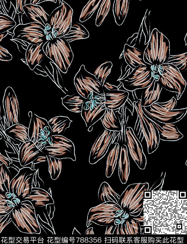 笔触印象派绘画丝巾女装家纺传统印花华亿平台下载（图片编号: 788356） - 瓦栏（Walan）