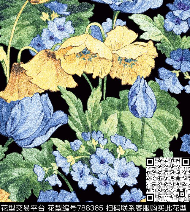 兰花荷花花朵传统印花华亿平台下载（图片编号: 788365） - 瓦栏（Walan）