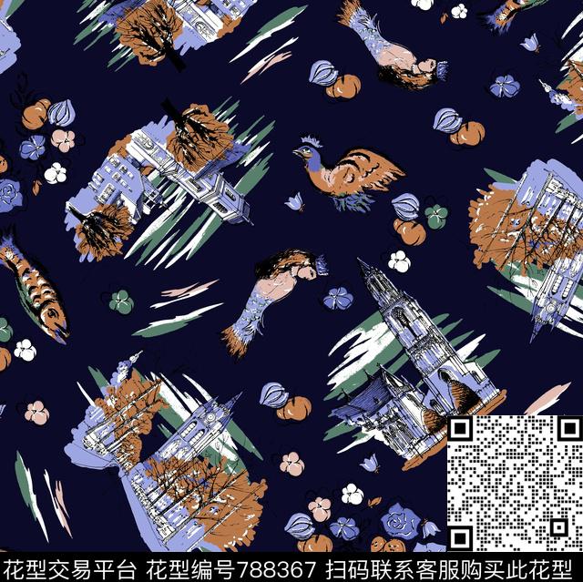 鱼建筑趣味传统印花华亿平台下载（图片编号: 788367） - 瓦栏（Walan）