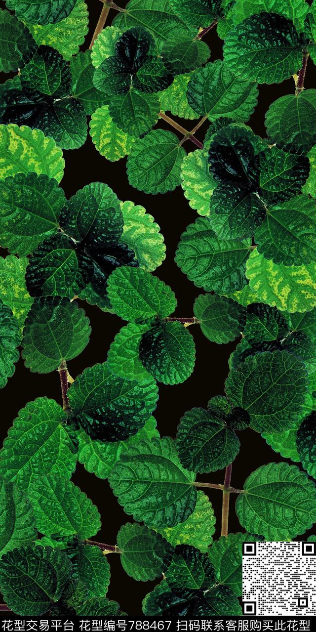 乱花水彩花卉叶子数码印花华亿平台下载（图片编号: 788467） - 瓦栏（Walan）