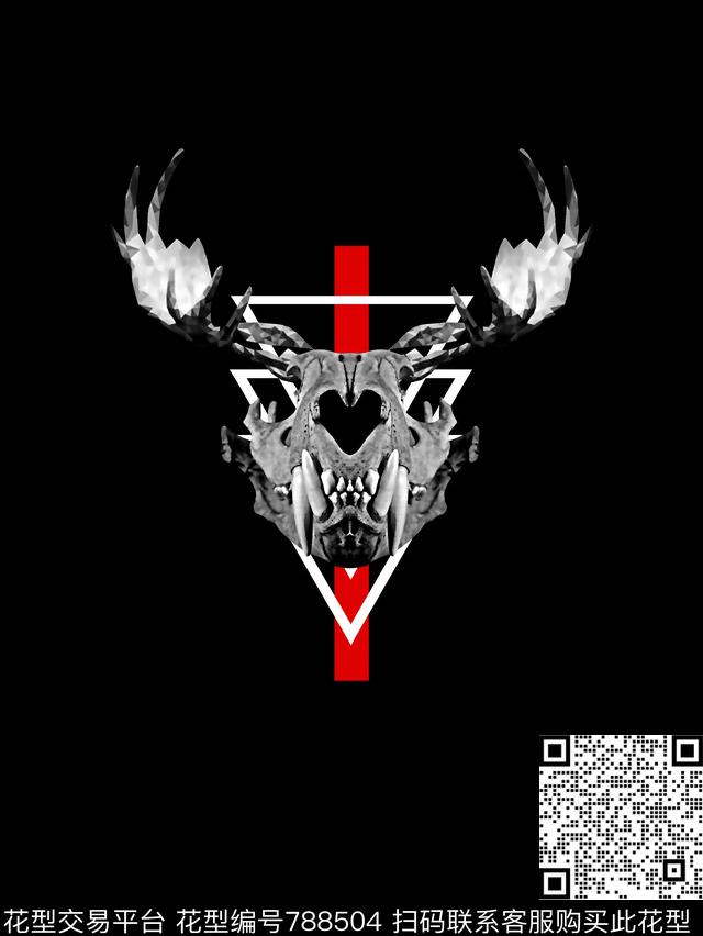 动物骷髅头几何角数码印花华亿平台下载（图片编号: 788504） - 瓦栏（Walan）