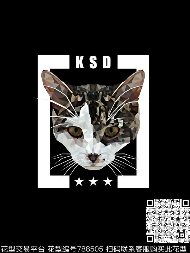 猫头几何男装T恤华亿平台数码印花华亿平台下载（图片编号: 788505） - 瓦栏（Walan）