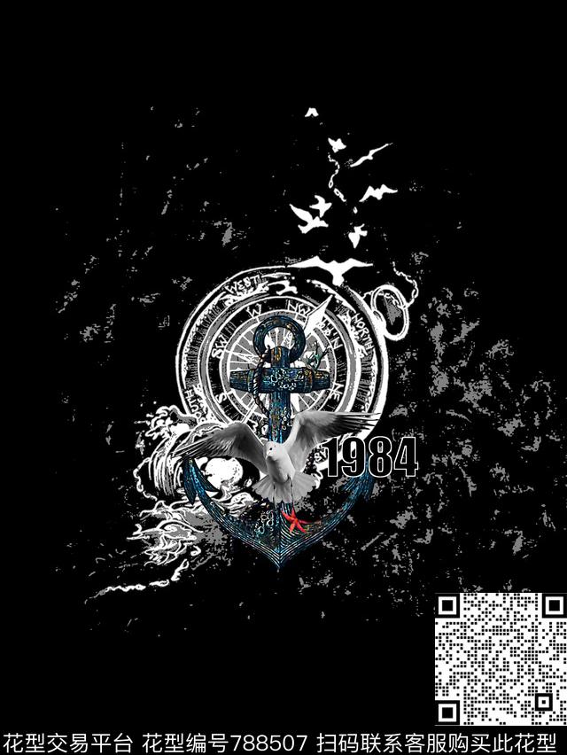 航海风潮船锚鸟数码印花华亿平台下载（图片编号: 788507） - 瓦栏（Walan）