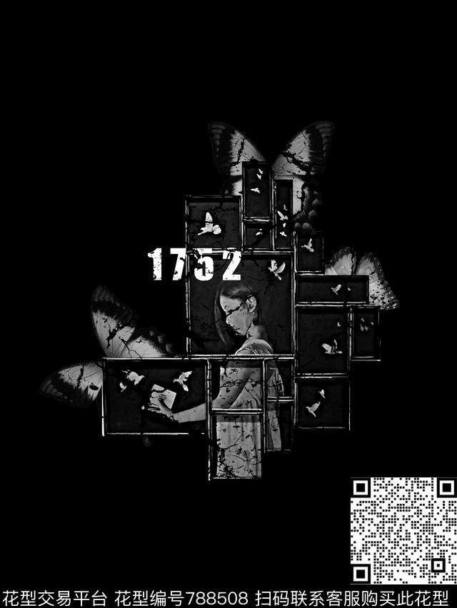 复古女孩相框蝴蝶男装T恤华亿平台数码印花华亿平台下载（图片编号: 788508） - 瓦栏（Walan）