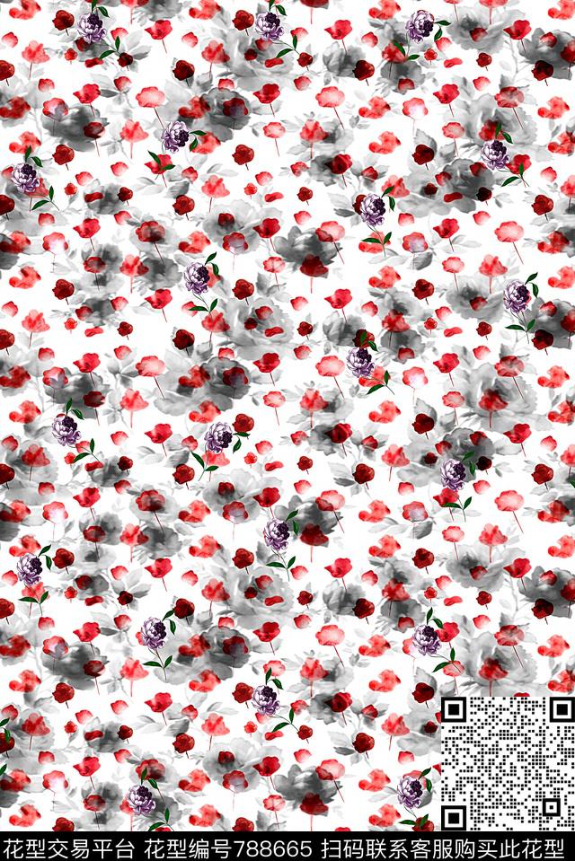 小碎花女装抽象数码印花华亿平台下载（图片编号: 788665） - 瓦栏（Walan）